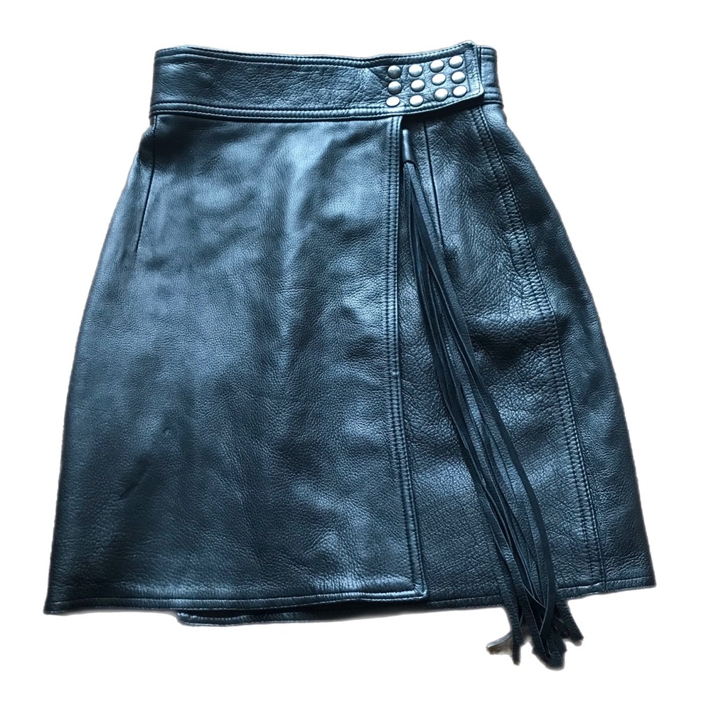 Soft leather wrap skirt with fringe